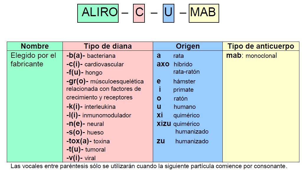 anticuerpos monoclonales nomenclatura